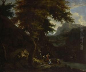 Waldlandschaft Mit Figurenstaffage. by Cornelis Huysmans