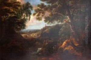 Wandelaars In Een Berglandschap.
Promeneurs Dans Un Paysage Montagneux. by Cornelis Huysmans