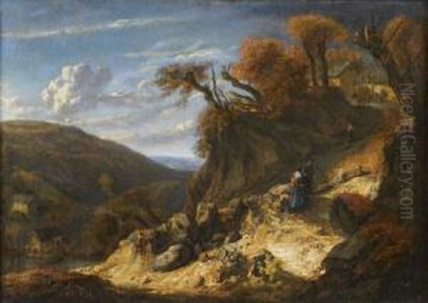 Paysage Escarpe Avec Des Voyageurs - view 1