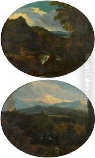 Paysage De Montagne Et De Cascade Anime De Promeneurs - view 1