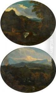 Paysage De Montagne Et De Cascade Anime De Promeneurs by Cornelis Huysmans