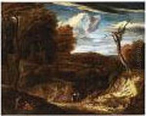 A Wooded Landscape With Figures by Cornelis Huysmans