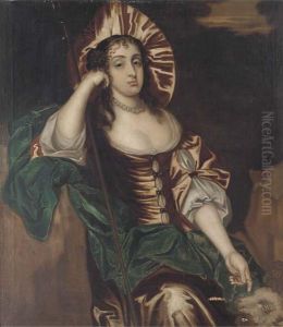 Portrait Of A Lady,
Three-quarter-length, In A Brown Dress And Bluewrap, As A Shepherdess by Jacob Huysmans