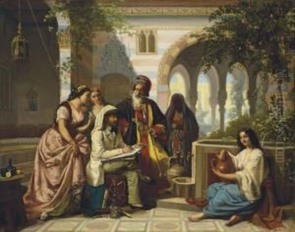 The Artist Sketching In A Courtyard In Damascus - view 1