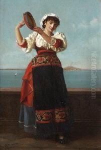 Tanzende Italienierin Mit Tambourin by Jan Baptist Huysmans