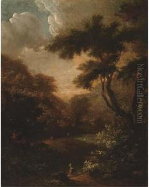 A Wooded Landscape With A Herdsman And A Woman Resting On A Track - view 1