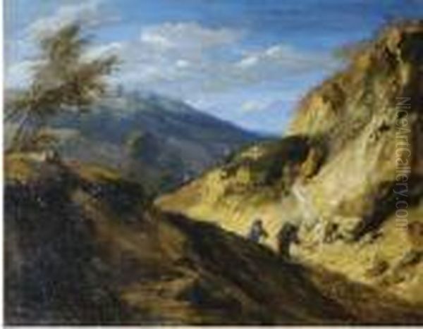 Travellers In A Mountainous Landscape - view 1