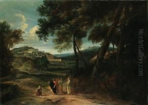 A Classical Landscape With Christ And The Canaanite Woman by Jan Baptist Huysmans
