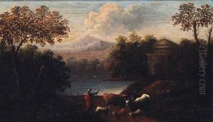 River Landscapes With Drovers On Paths, Castles Beyond