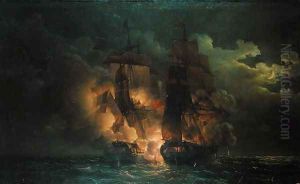 Battle Between the French Frigate Arethuse and the English Frigate Amelia in View of the Islands of Loz, 7th February 1813 by Louis Philippe Crepin