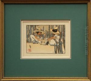 Two Girls With Rabbits by Helen Hyde