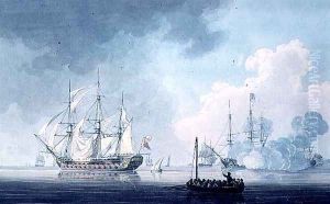 English Ships of War, one firing a Salute by Robert Cleveley