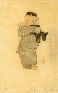 Asian Child Holding Puppy by Helen Hyde