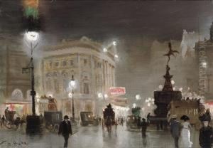 Piccadilly Circus At Night by George Hyde Pownall