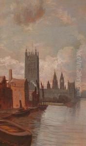 Houses Of Parliament From The Thames. by George Hyde Pownall