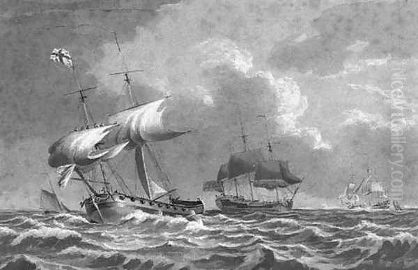 An armed schooner and frigates in the Channel - view 1