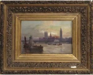 Westminster Bridge With The Houses Of Parliament In The Background by George Hyde Pownall