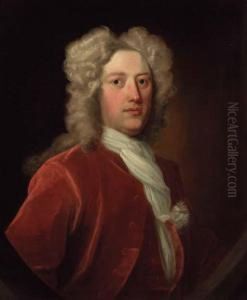 Portrait Of A Gentleman, 
Half-length, In A Brown Coat And Waistcoatand White Cravat, Feigned Oval by Hans Hysing