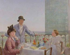 Portrait group with Albert Rutherston (1881-1953) (After Lunch) 1910 by Gerard Chowne