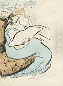 Femmes A L'eventail Assises Sur Un Pouf. by Henri-Gabriel Ibels