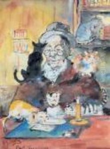 Portrait De Paul Leautaud Avec Ses Chats by Henri-Gabriel Ibels