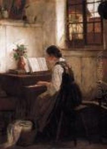 Girl Playing By The Piano by Gustav Karoly Igler