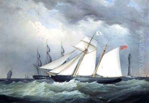 Schooner off the Eddystone Lighthouse