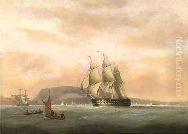 A 74-gun heeling in the breeze in Plymouth Sound - view 1
