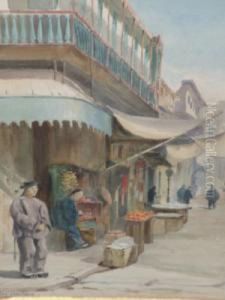 B.- Figures In A Chinese Street Scene; Watercolours, A Pair, Both Signed, 32x23cm., Ea by Stanley Inchbold