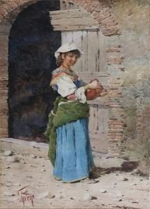 Young Girl With A Pitcher By A Doorway by Filippo Indoni