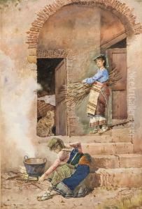 Scena Di Vita Nell""antico Borgo