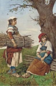 Young Faggot Gatherers In The Roman Campagna by Filippo Indoni