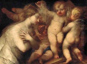 A female figure surrounded by desporting putti