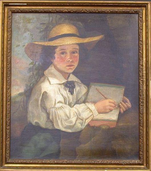 Portrait Of A Boy Wearing A Straw Hat - view 1