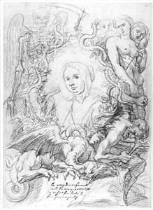 Catherine Monvoisin with the Three Fates on the right and Death on the left by Antoine Coypel