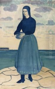 An Peasant Girl By A Jetty