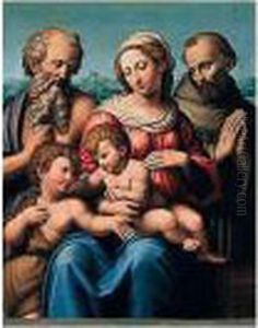 The Madonna And Child With The
Infant Saint John The Baptist And Saints Jerome And Francis by Innocenzo Da Imola