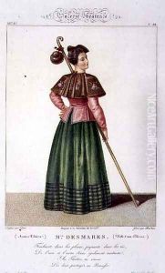 Mademoiselle Desmares in the role of a Pilgrim, plate 88 from 'Theatrical Gallery', 1812-34 by Sebastien Coeure