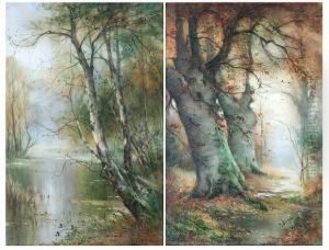 Wooded Lakeside Scenes, Probably At Burnham Beeches, A Pair by Thomas Tayler Ireland