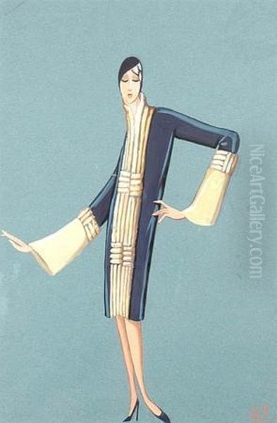 Woman In Navy Coat Trimmed With Fur - view 1