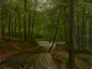 Waldlichtung Mit Reisigsammler by Carl Irmer