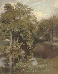 A wooded river landscape by Lionel Constable