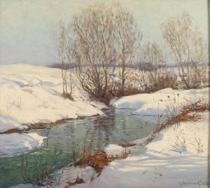 A Stream In Winter With Snow-covered Banks