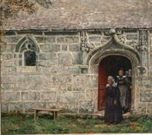 Women Departing A Stone Church In Brittany