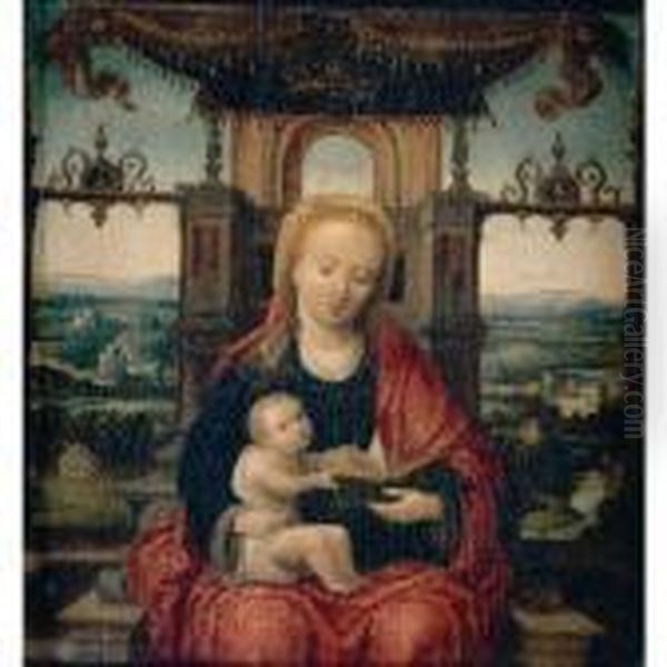 The Virgin And Child Enthroned With An Extensive River Landscape Beyond - view 1