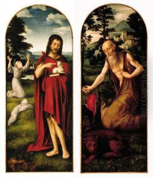 Saint John The Baptist In A 
Landscape, Saint Francis Of Assisi Beyond; And Saint Jerome In The 
Wilderness: Two Wings From An Altarpiece - view 1