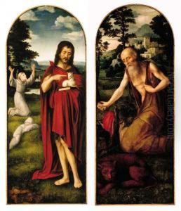 Saint John The Baptist In A 
Landscape, Saint Francis Of Assisi Beyond; And Saint Jerome In The 
Wilderness: Two Wings From An Altarpiece by Adriaen Isenbrandt (Ysenbrandt)