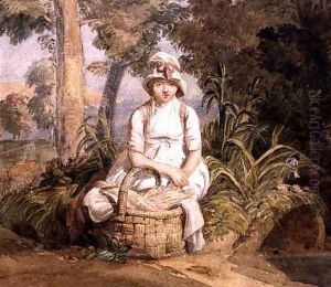 Seated Girl with Bonnet by Joshua Cristall