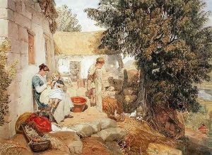 Cottages near Symonds Yat with country figures, 1825 by Joshua Cristall