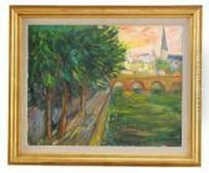 Stadsbild Fran Paris Med Floden Seine I Forgrunden by Ivan Ivarson